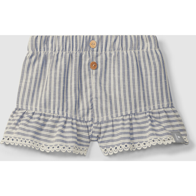 Pinstripe Ruffle Shorts, Indigo