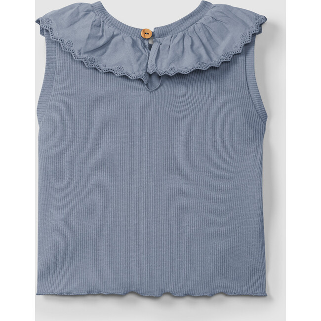 Ruffle Collar Ribbed Tank, Indigo