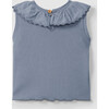 Ruffle Collar Ribbed Tank, Indigo - Tank Tops - 2