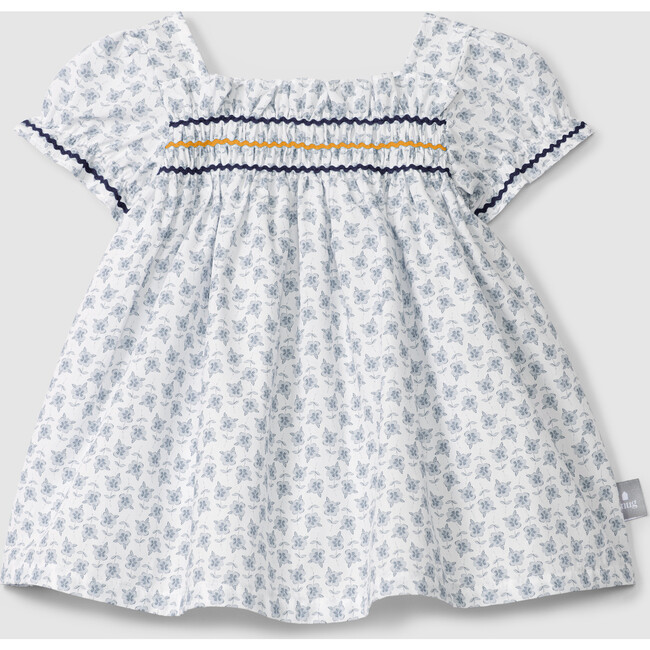 Floral Print Cinched Accent Dress, Blue