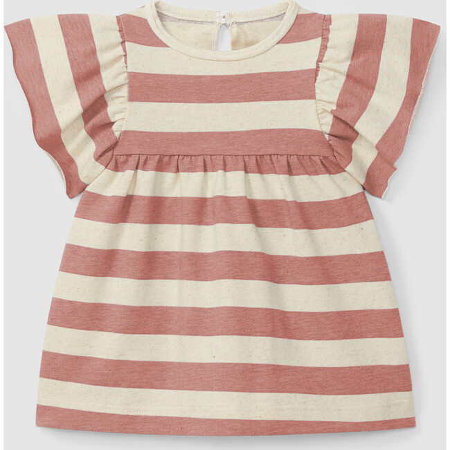 Flutter Sleeve Stripe Dress, Terracotta Cream