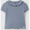 Cap Sleeve Ruffle Collar Top, Indigo - Tank Tops - 1 - thumbnail