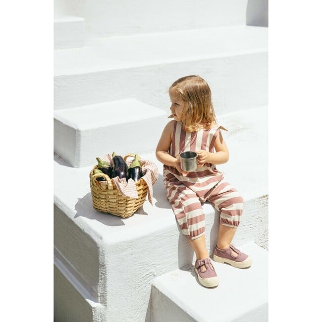 Pull On Stripe Jumpsuit, Terracotta Cream - Rompers - 3