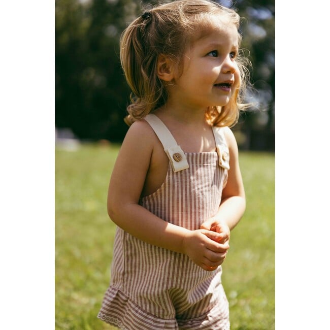 Pinstripe Ruffle Romper, Terracotta - Rompers - 3