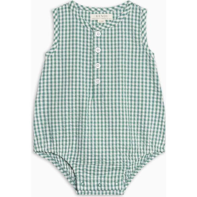 Wren Seersucker Bubble Romper, Laguna Gingham