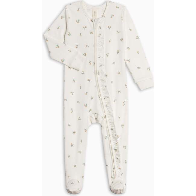 Neve Ruffle Zipper Footed Romper, Palmer Floral / Dune + Laguna