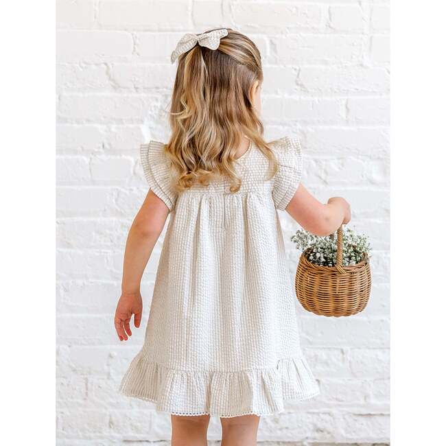 Lorena Seersucker Double Ruffle Sleeve Dress, Dune Stripe