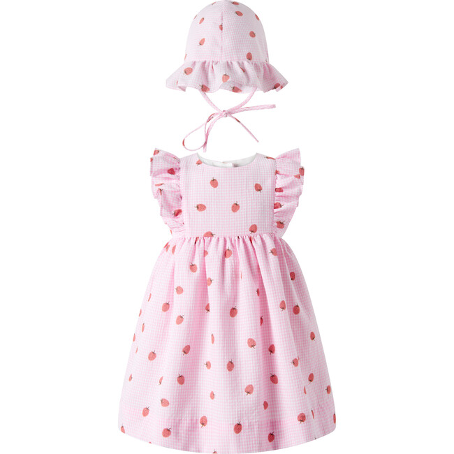 Strawberry Gingham Sundress & Hat, Pink