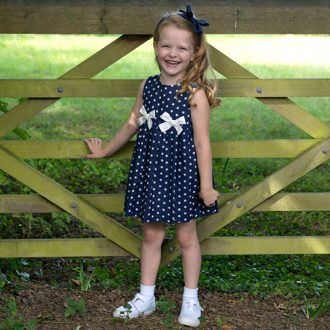Star Print Bow Dress, Navy - Dresses - 3