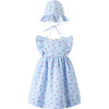 Gingham Floral Sundress & Hat, Blue - Dresses - 1 - thumbnail