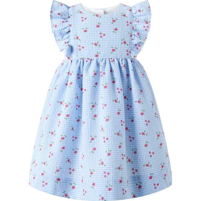 Gingham Floral Sundress & Hat, Blue