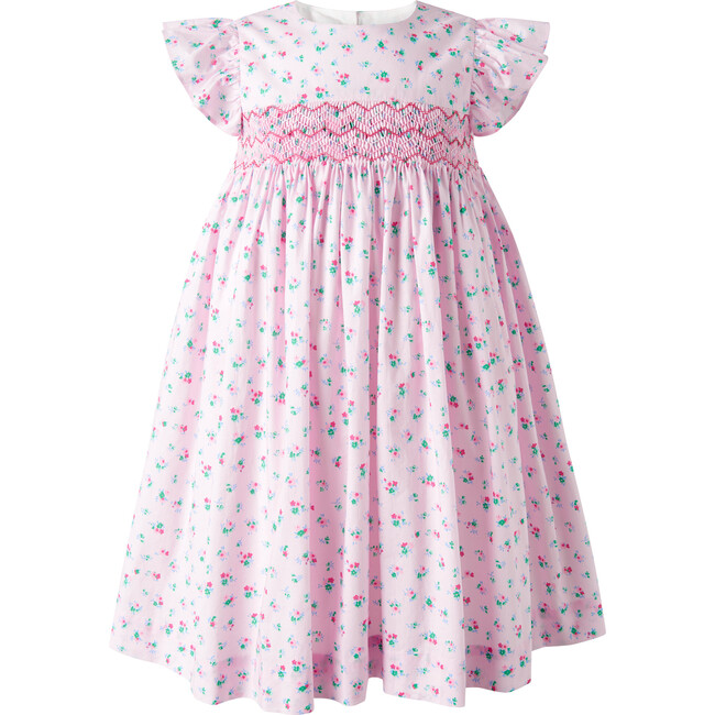 Flutter Sleeve Floral Smocked Dress and Bloomers, Pink
