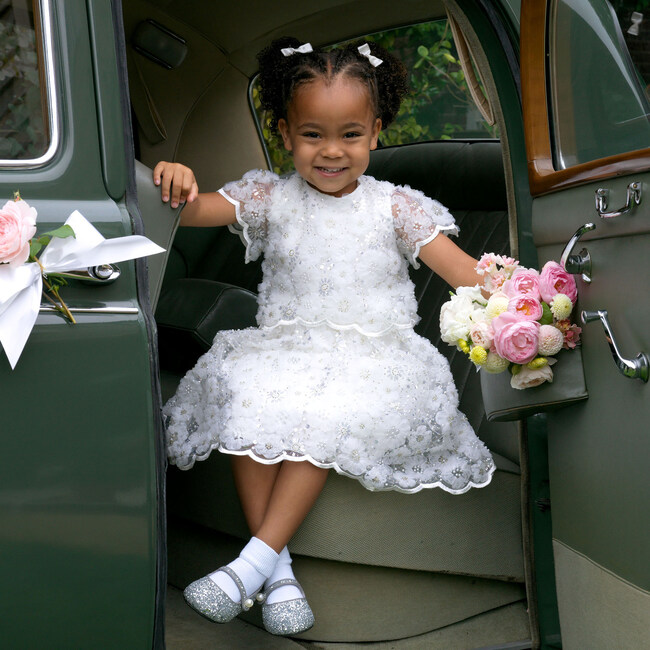 3D Scalloped Sequin Dress, Ivory - Dresses - 3