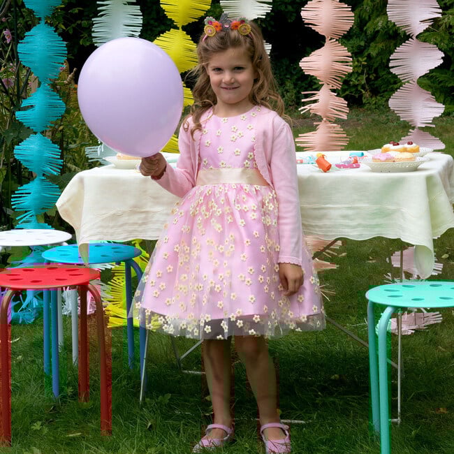 3D Daisy Tulle Party Dress, Pink - Dresses - 3