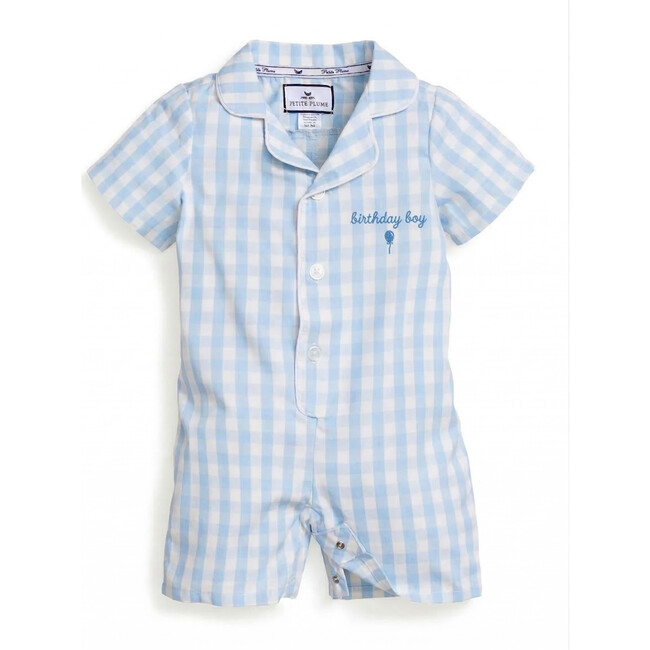 Petite Plume x Maisonette Gingham Romper, Birthday Boy