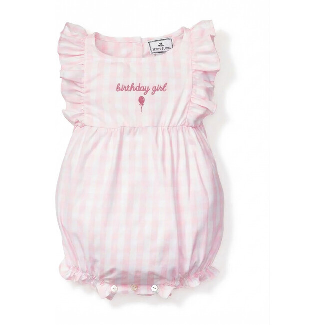 Petite Plume x Maisonette Gingham Ruffle Romper, Birthday Girl