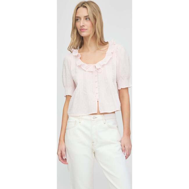 The Camri Top, Powder Pink Swiss Dot