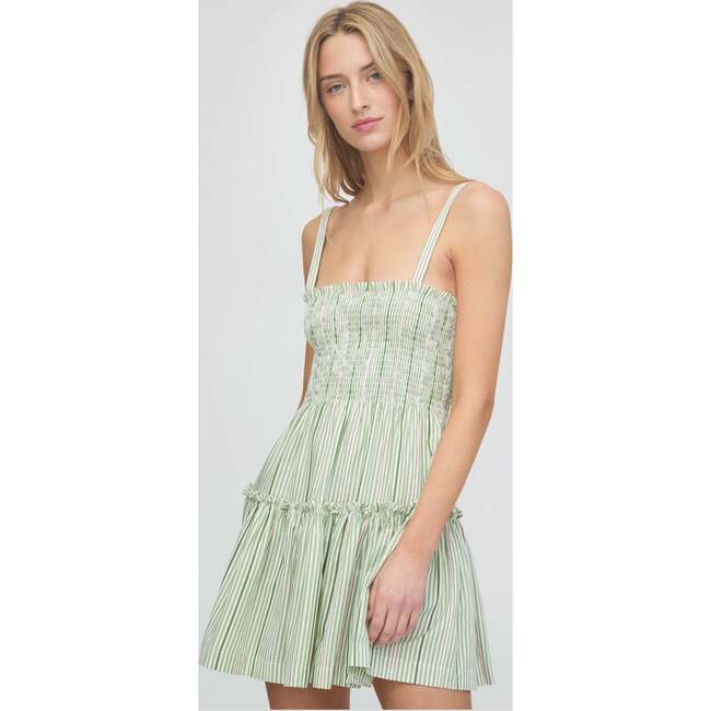 The Seraphina Mini Nap Dress, Green Jacquard Stripe - Dresses - 3