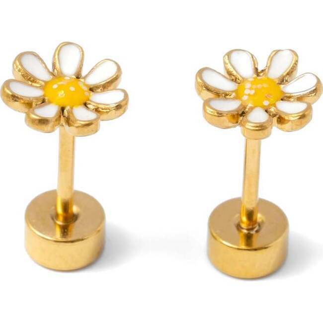 Mini Daisy Stud Earrings, White - Earrings - 3