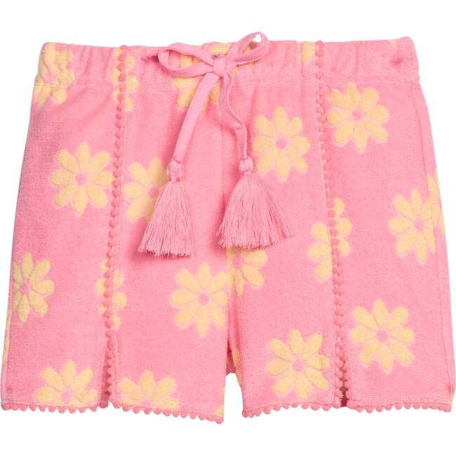Pom Pom Terry Shorts, Pink Floral Terry