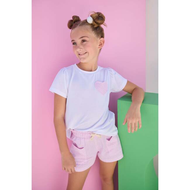 Patch Pocket Shorts, Pink Sparkle Seersucker