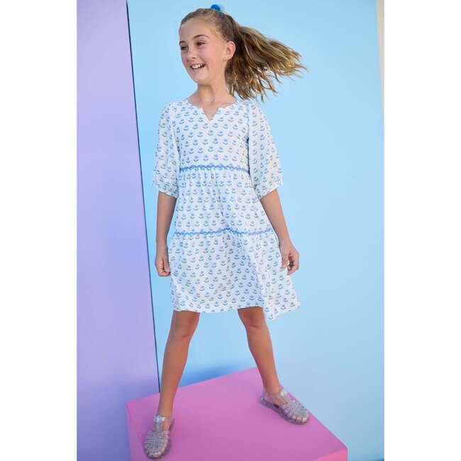 Madaket Dress, Blue Tulip Block Print