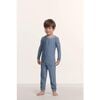 Kids Printed TENCEL™ Modal Unisex Long PJ Set, DUO STRIPE SLATE BLUE/IVORY - Pajamas - 1 - thumbnail
