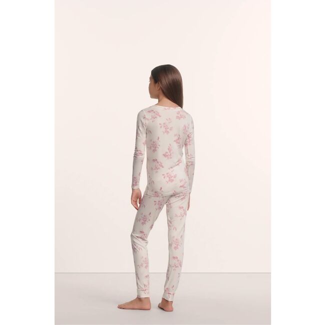 Kids Printed TENCEL™ Modal Unisex Long PJ Set, ROSE GARDEN CAMEO PINK/PALE PI