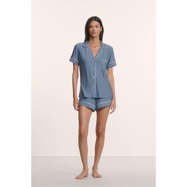 Gisele Printed TENCEL™ Modal Relaxed Short PJ Set, DUO STRIPE SLATE BLUE/IVORY