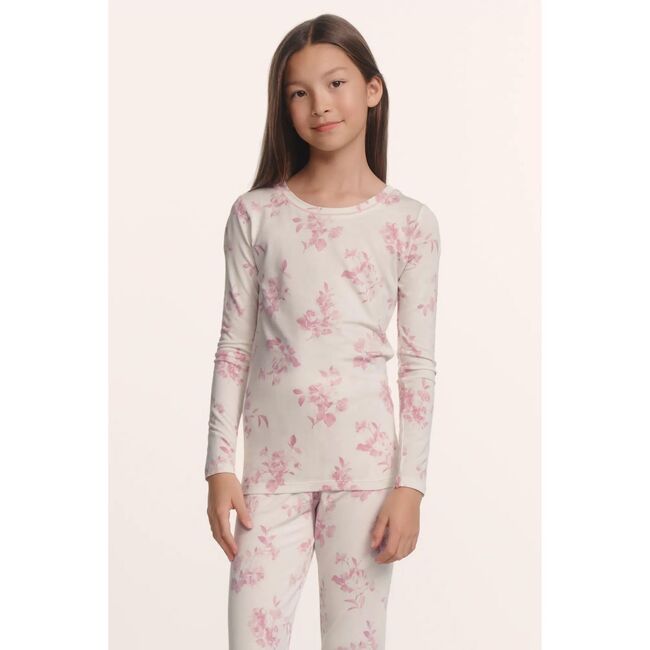 Kids Printed TENCEL™ Modal Unisex Long PJ Set, ROSE GARDEN CAMEO PINK/PALE PI - Pajamas - 3