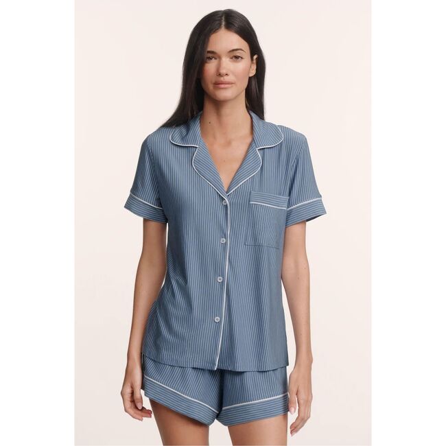 Gisele Printed TENCEL™ Modal Relaxed Short PJ Set, DUO STRIPE SLATE BLUE/IVORY