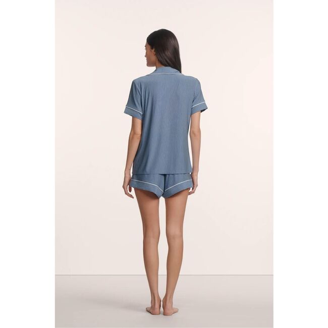 Gisele Printed TENCEL™ Modal Relaxed Short PJ Set, DUO STRIPE SLATE BLUE/IVORY - Pajamas - 3