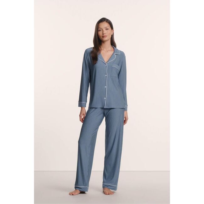 Gisele Printed TENCEL™ Modal Long PJ Set, DUO STRIPE SLATE BLUE/IVORY