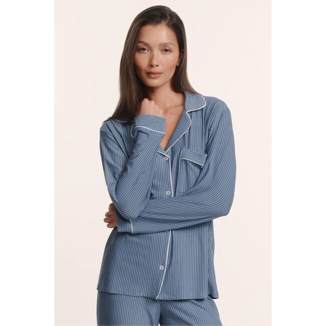 Gisele Printed TENCEL™ Modal Long PJ Set, DUO STRIPE SLATE BLUE/IVORY