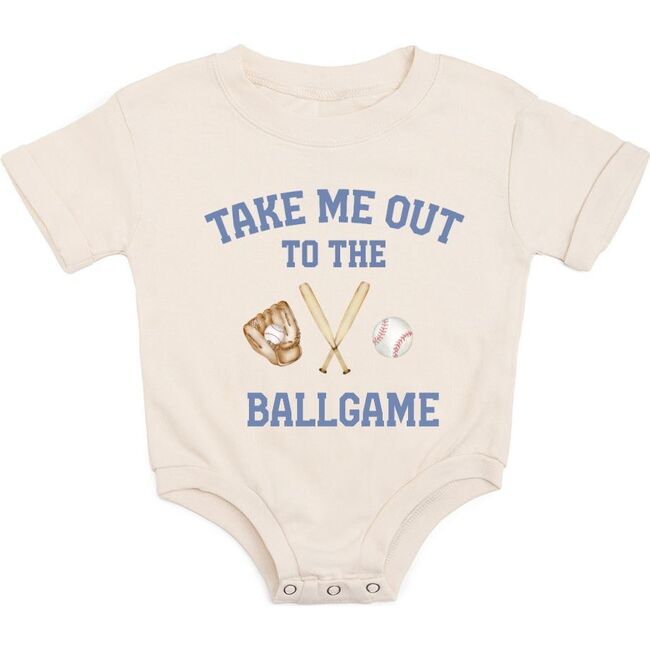Take Me Out To The Ballgame Short Sleeve Romper, Natural