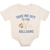 Take Me Out To The Ballgame Short Sleeve Romper, Natural - Rompers - 1 - thumbnail