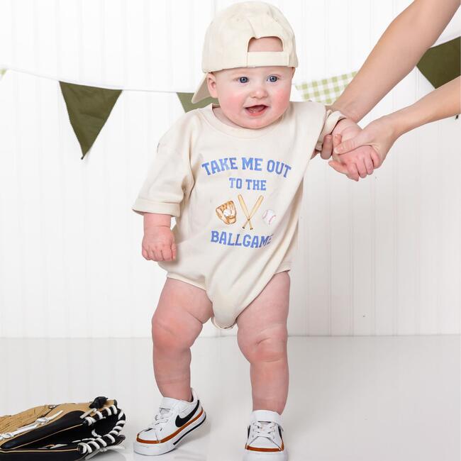 Take Me Out To The Ballgame Short Sleeve Romper, Natural