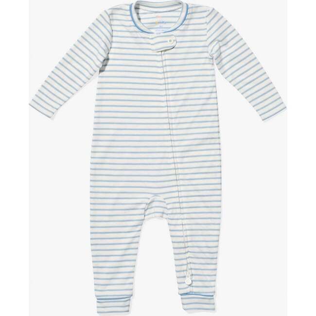 Ziggy Zip Romper, Dusty Blue Mini Stripe