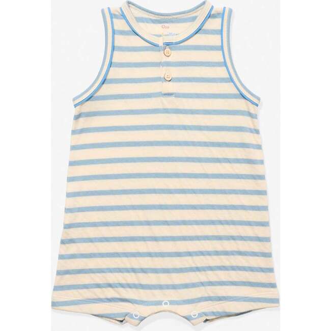 Lachlan Romper, Dusty Blue Stripe