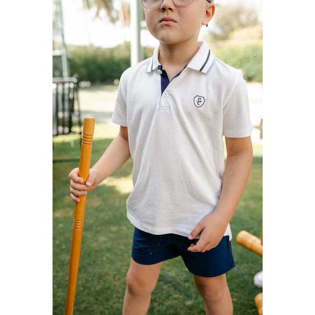 Archie Polo, Off-White w/Stormy Blue