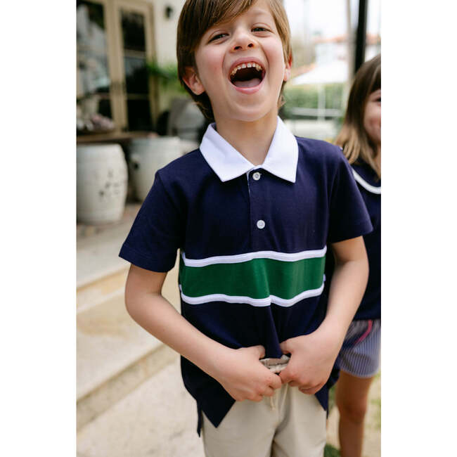 Archie Polo, Navy w/White & Green - Polo Shirts - 3