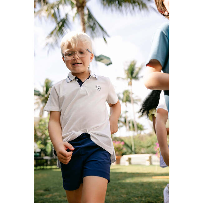 Archie Polo, Off-White w/Stormy Blue - Polo Shirts - 4