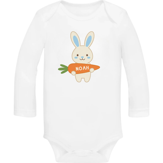 Personalized Easter Bunny & Carrot Bodysuit, White/Blue