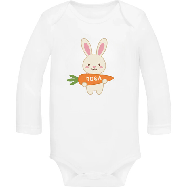 Personalized Easter Bunny & Carrot Bodysuit, White/Pink