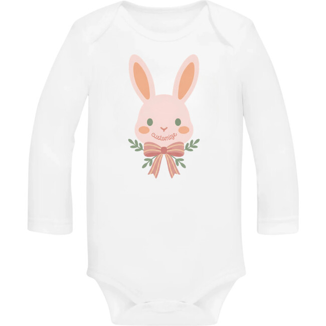Personalized Easter Bunny Smile Bodysuit, White/Peach