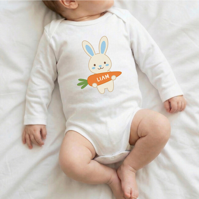 Personalized Easter Bunny & Carrot Bodysuit, White/Blue