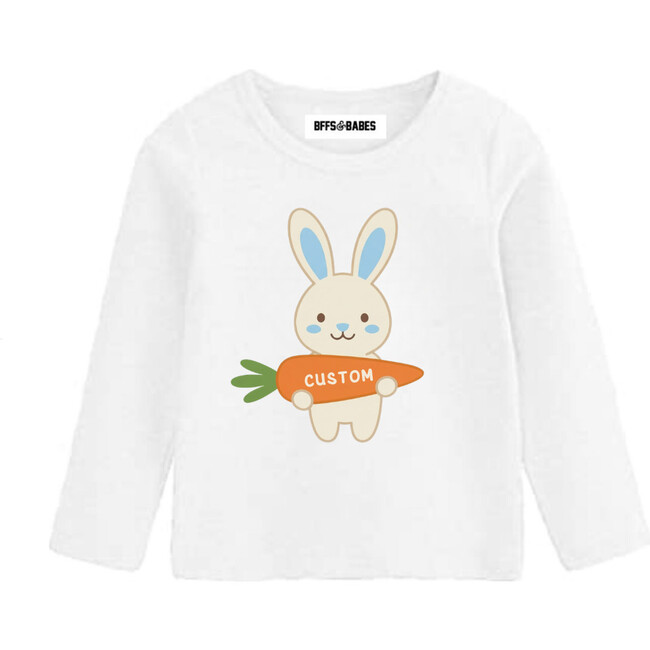 Personalized Easter Bunny & Carrot Toddler & Kids T-Shirt, White/Blue