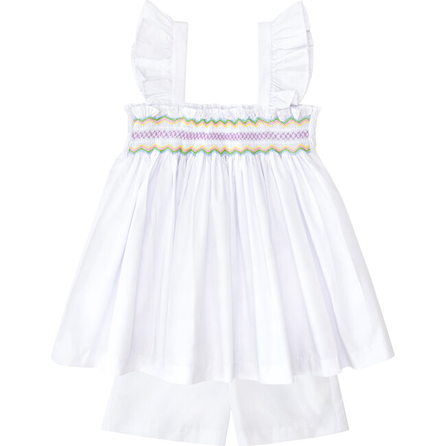 The Harper Set, Classic White with Rainbow Smocking