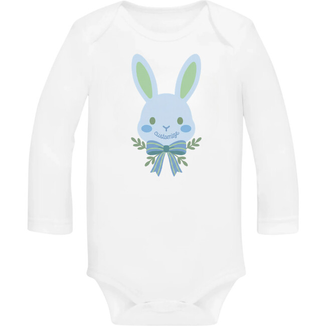 Personalized Easter Bunny Smile Bodysuit, White/Blue