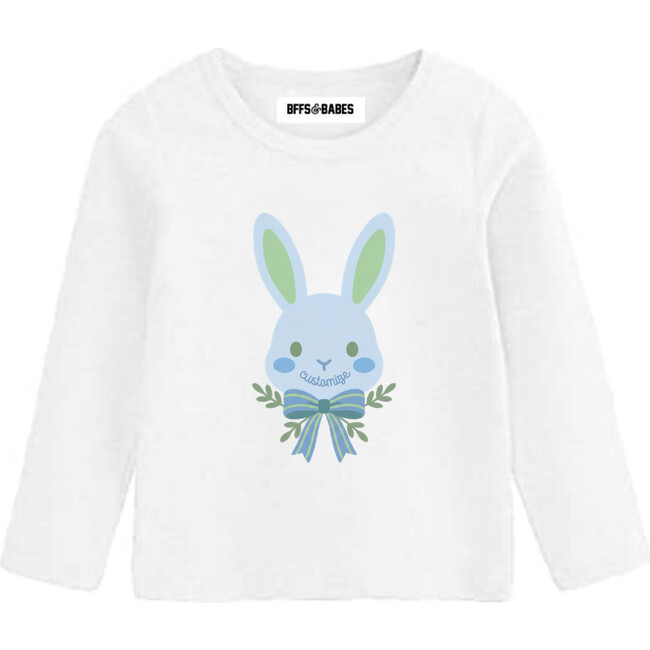 Personalized Easter Bunny Smile Toddler & Kids T-Shirt, White/Blue